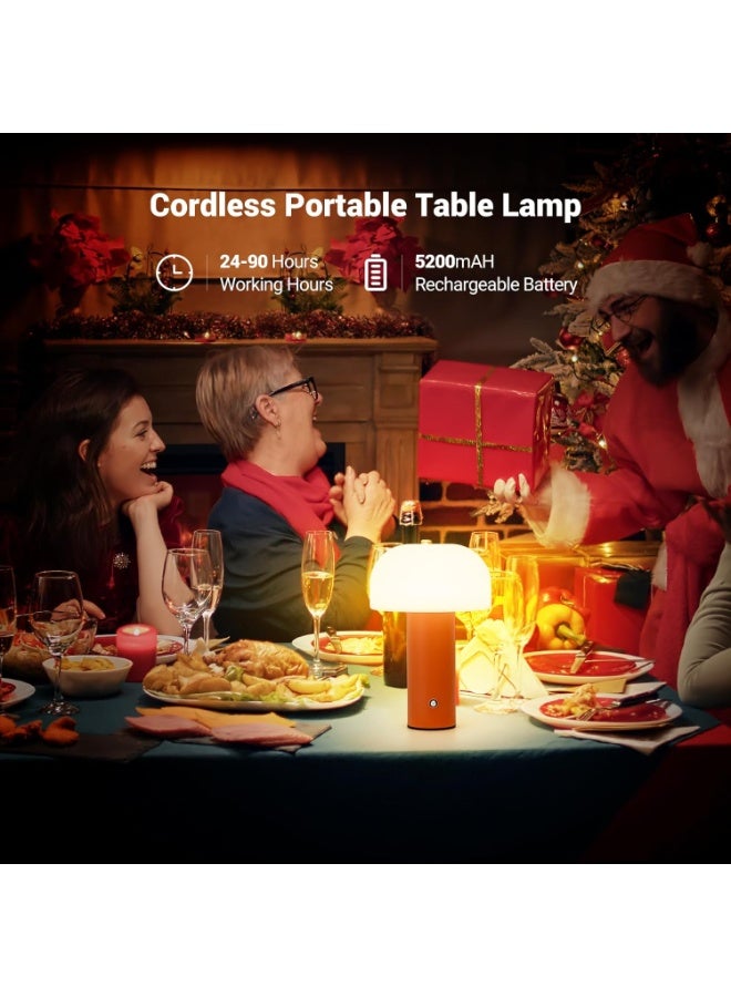 Portable cordless table lamp in a modern orange design, 5200mAh battery lasting 24-49 hours, touch control for 3 color temperatures (warm 3000K, natural 4500K, white 6000K) and dimming, ideal for the kitchen, bedroom, camping or as a gift. - Image 5